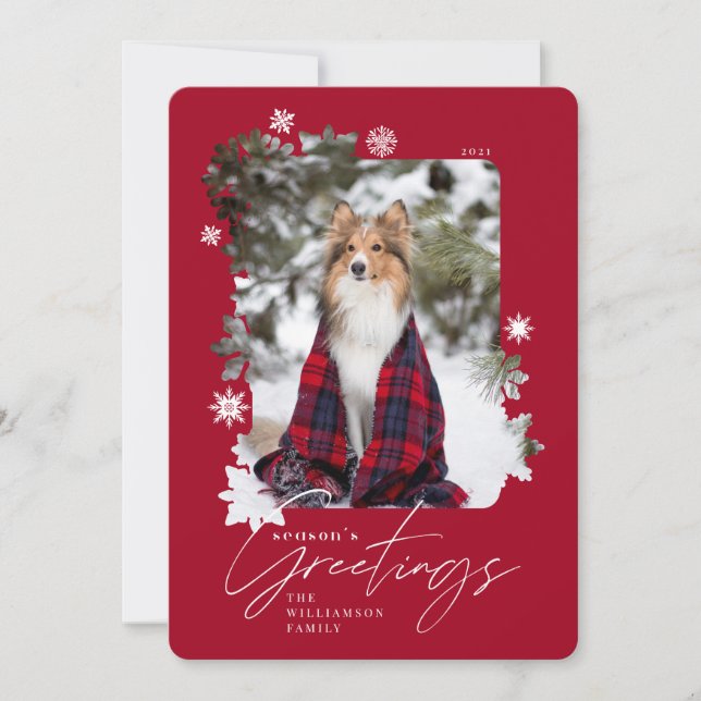 Season's Greetings Winter Snowflakes Family Photo Holiday Card (Front)