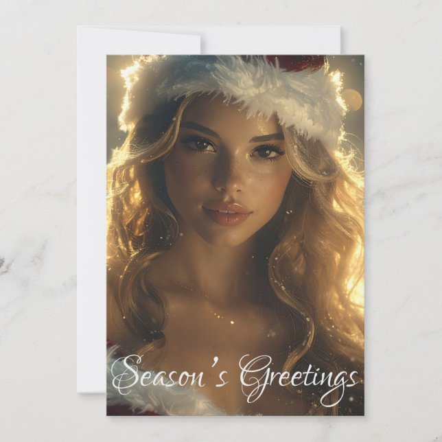 SEASON'S GREETINGS with beautiful Santa Angel  Holiday Card (Front)