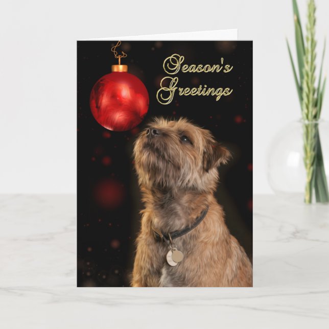 Season's Greetings With Border Terrier Dog Holiday Card (Front)