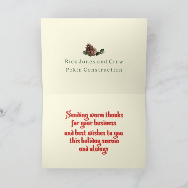 Season's Greetings with Pine Cones (for Business) Holiday Card (Inside)