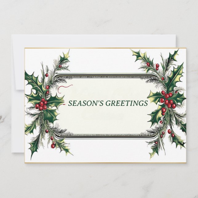 Season's Greetings with Red and Green Details Holiday Card (Front)
