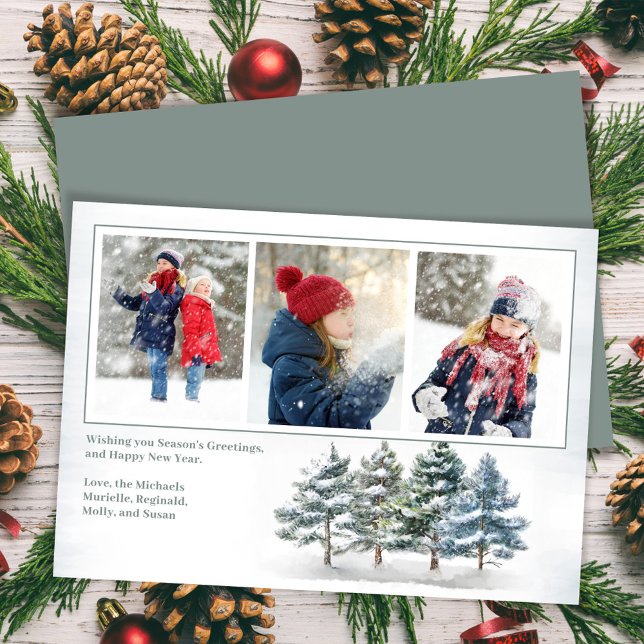 Season's Greetings Woodland Photo Collage  Holiday Card (Season's Greetings woodland holiday photo card.)