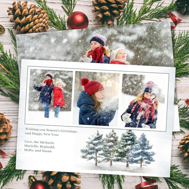 Season's Greetings Woodland Photo Collage  Holiday Card (Season's Greetings woodland holiday photo card.)