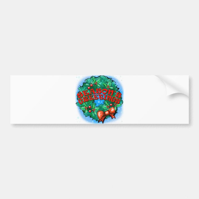 Season's Greetings Wreath Bumper Sticker (Front)