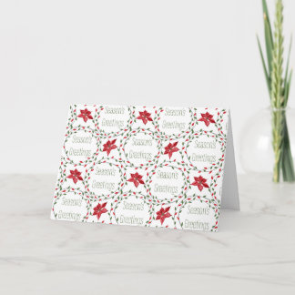 Season's Greetings wreath red green white Holiday Card
