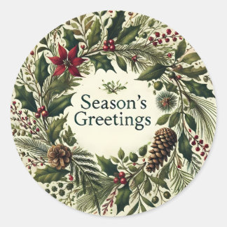 Season's Greetings Wreath Round Sticker