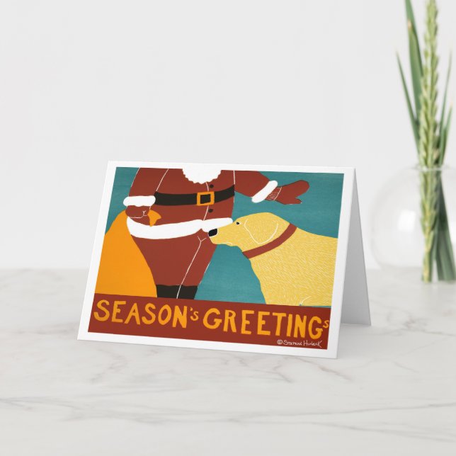 Seasons Greetings-Yellow Lab- Stephen Huneck Holiday Card (Front)