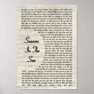 Seasons In The Sun Song Lyric Vintage Script Print