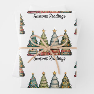 Seasons Readings Christmas Book Tree Teacher Xmas Wrapping Paper Sheet