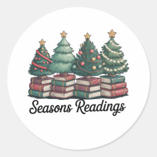 Seasons Readings Christmas Books Club Vintage Classic Round Sticker