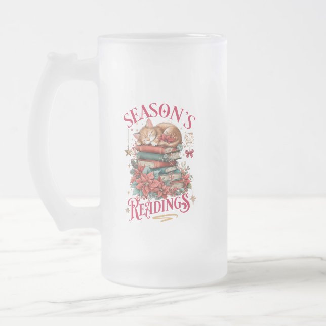 Season's Readings Cosy Kitten  Frosted Glass Beer Mug (Left)