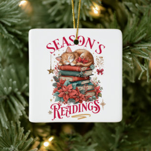 Season's Readings Cozy Kitten  Ceramic Ornament
