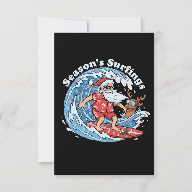 Season's Surfings Funny Surfing Santa Hawaiian  Thank You Card (Front)