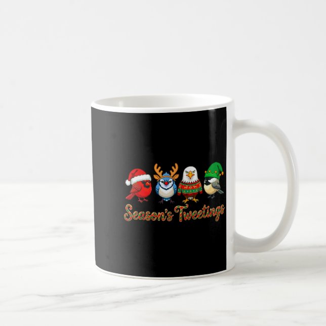 Season's Tweetings Funny Christmas Birdwatcher Squ Coffee Mug (Right)