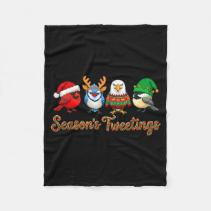 Season's Tweetings Funny Christmas Birdwatcher Squ Fleece Blanket