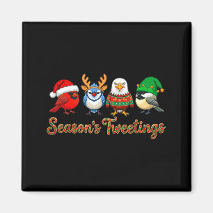 Season's Tweetings Funny Christmas Birdwatcher Squ Magnet