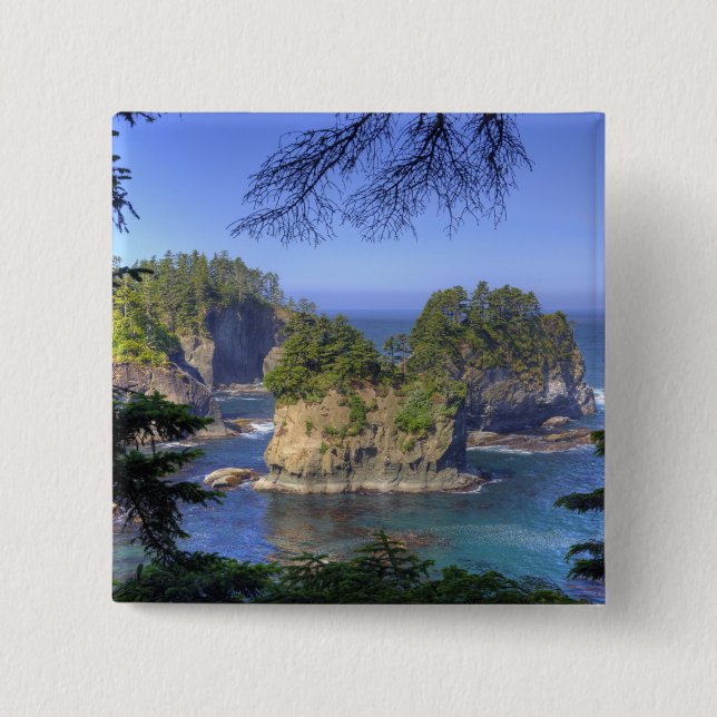 Seastacks, Makah Nation Tribal Lands, Cape 15 Cm Square Badge (Front)