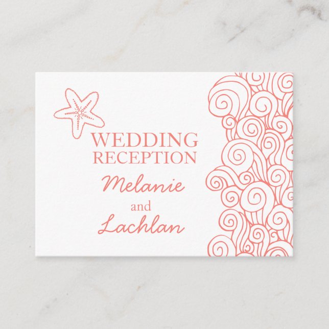 Seastar coral & white wedding info enclosure card (Front)