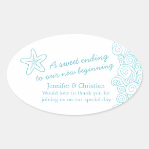 Seastar swirl aqua white wedding candy stickers
