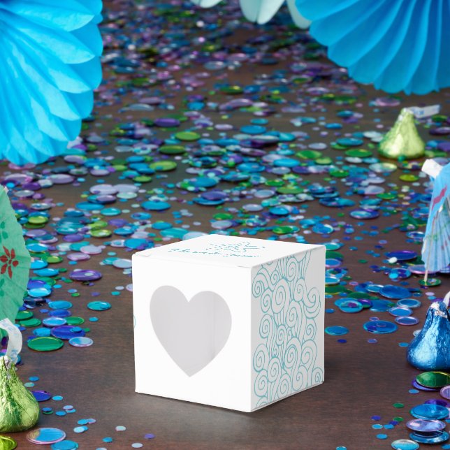 Seastar swirl aqua white wedding favour box (Party)