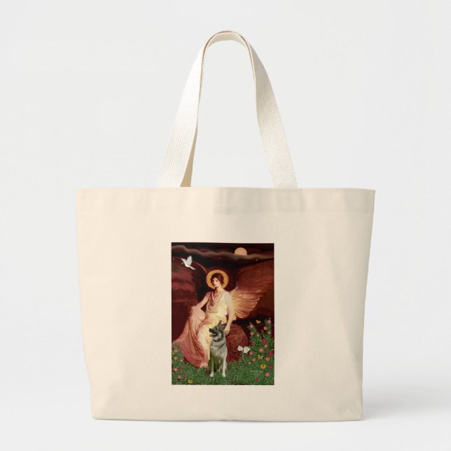 Seated Angel - Norwegian Elkhound Large Tote Bag (Front)