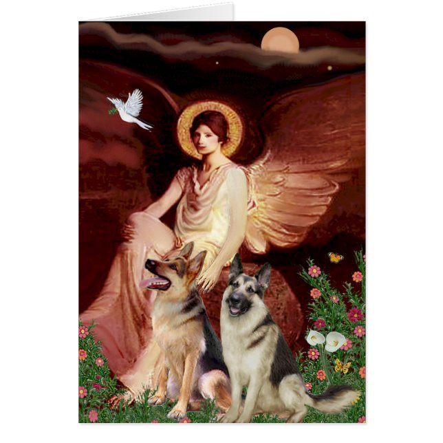 Seated Angel - Two German Shepherds (Front)