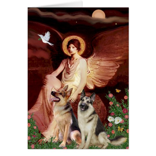 Seated Angel - Two German Shepherds Card