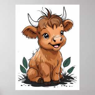 Seated Baby Highland Cow Nursery Art Poster