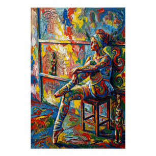 Seated Ballerina in Vibrant CoBrA Art Poster