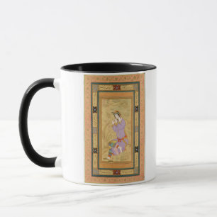Seated girl curling her hair into ringlets, from t mug