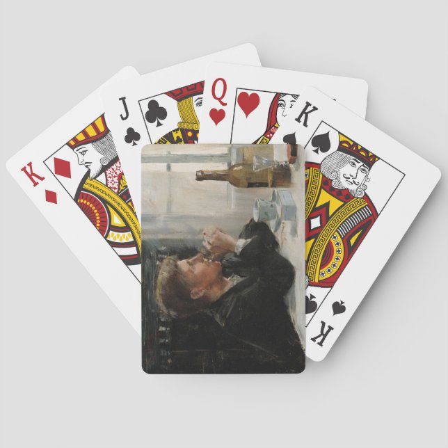 Seated Man Lost in Thought at the Table Playing Cards (Back)