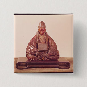 Seated statue of Basho  Edo Period 15 Cm Square Badge