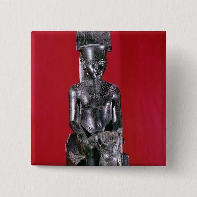 Seated statue of god Amon protecting 15 Cm Square Badge (Front)