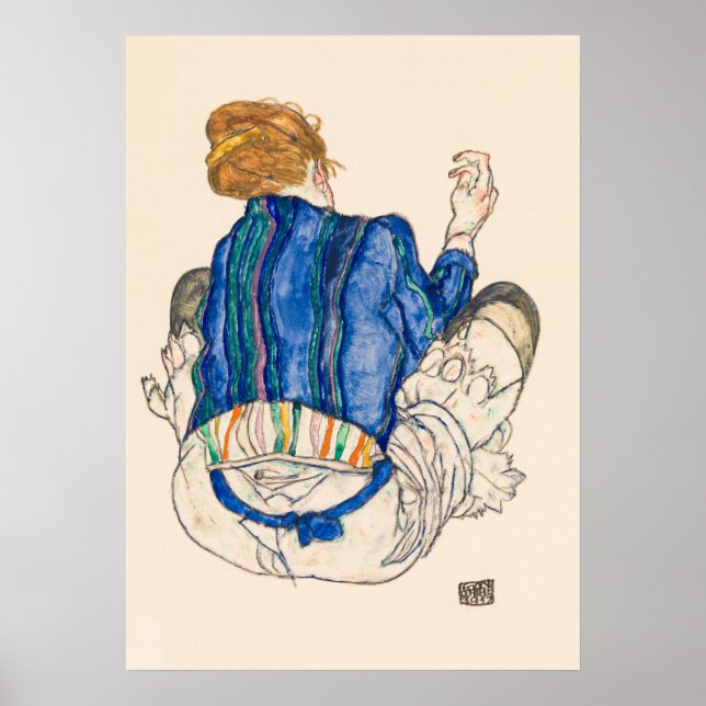 Seated Woman, Back View (1917) by Egon Schiele.  Poster (Front)