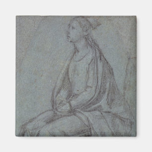 Seated Woman, c.1514 (black & white chalk on blue- Magnet