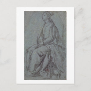 Seated Woman, c.1514 (black & white chalk on blue- Postcard