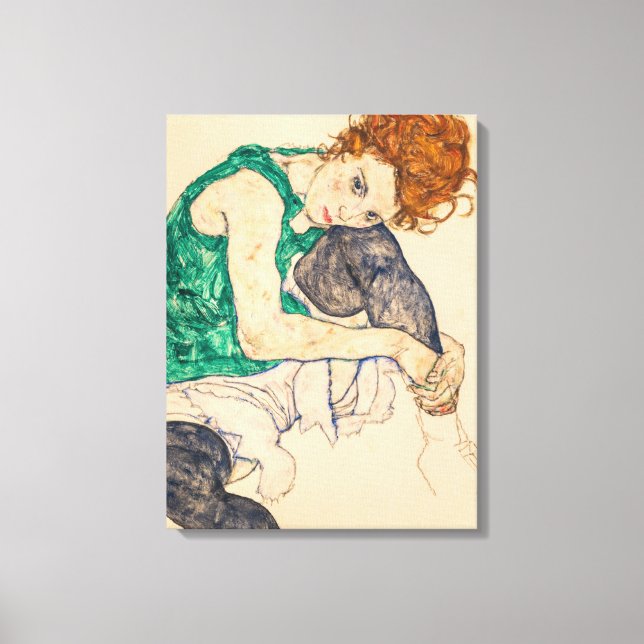 Seated Woman with Bent Knee, 1917 by Egon Schiele Canvas Print (Front)