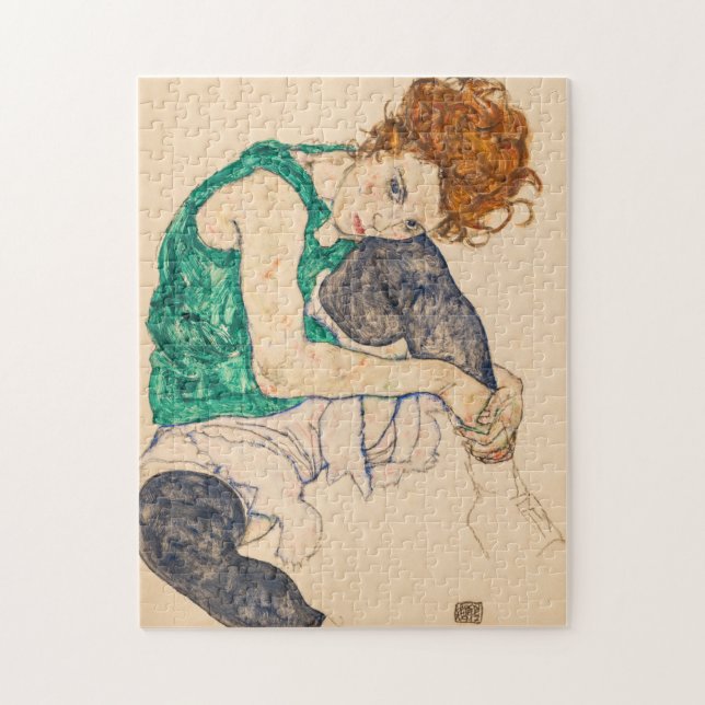 Seated Woman with Bent Knee, 1917 by Egon Schiele Jigsaw Puzzle (Vertical)