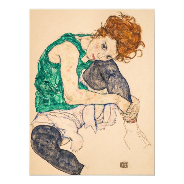 Seated Woman with Bent Knee by Egon Schiele Photo Print (Front)