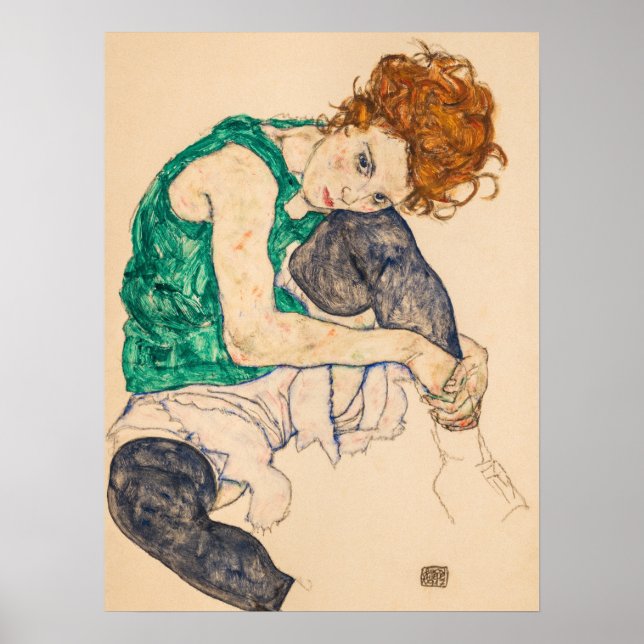 Seated Woman with Bent Knee by Egon Schiele Poster (Front)