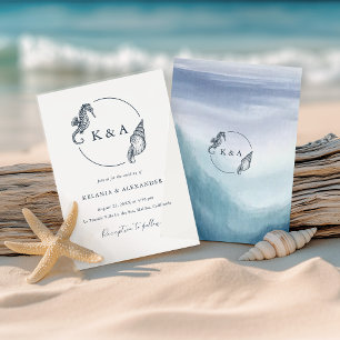 SEATERNAL Ocean Waves Nautical Monogram Wedding Invitation