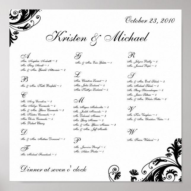 Seating Arrangement Chart (Front)