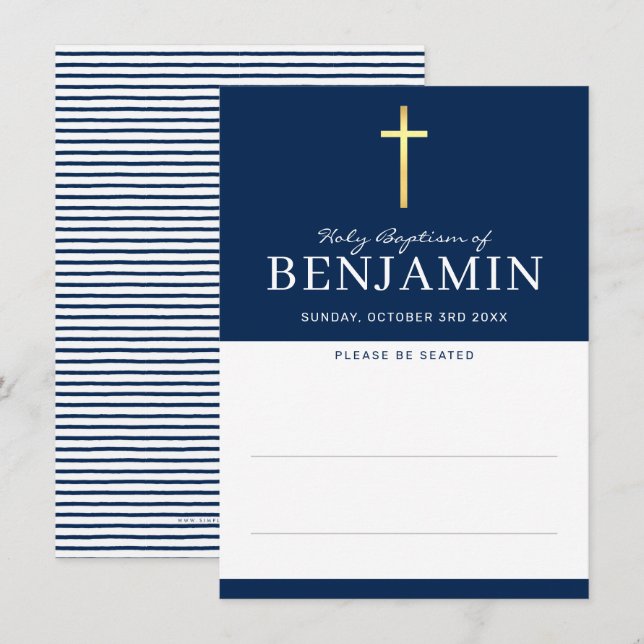 SEATING CARD holy baptism minimal navy blue (Front/Back)