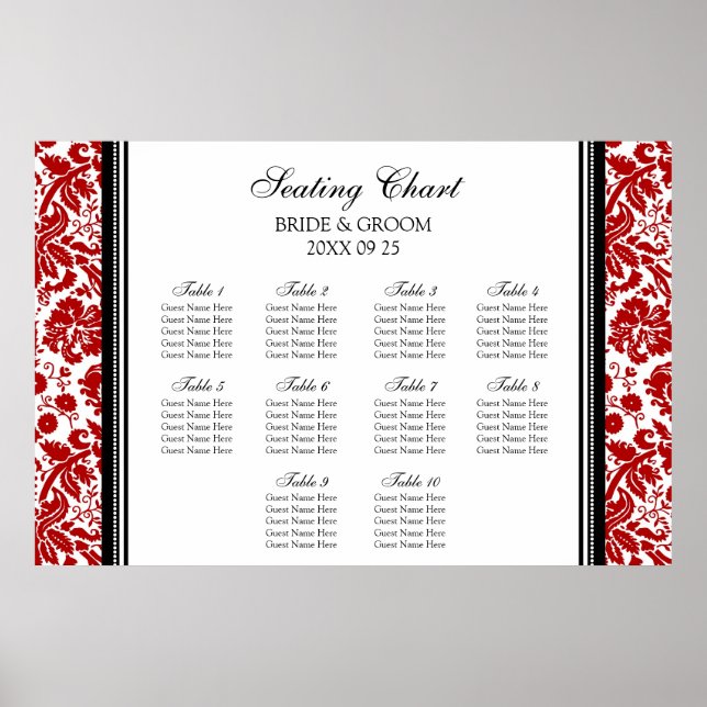 Seating Chart 10 Tables Red Black Damask (Front)