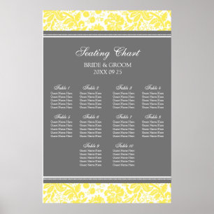 Seating Chart 10 Tables Yellow Grey Damask