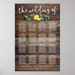 SEATING CHART 121-160   Rustic Wood Lemon Wedding
