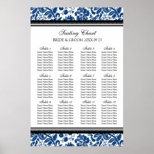 Seating Chart 12 Tables 96 Guest Blue Black Damask