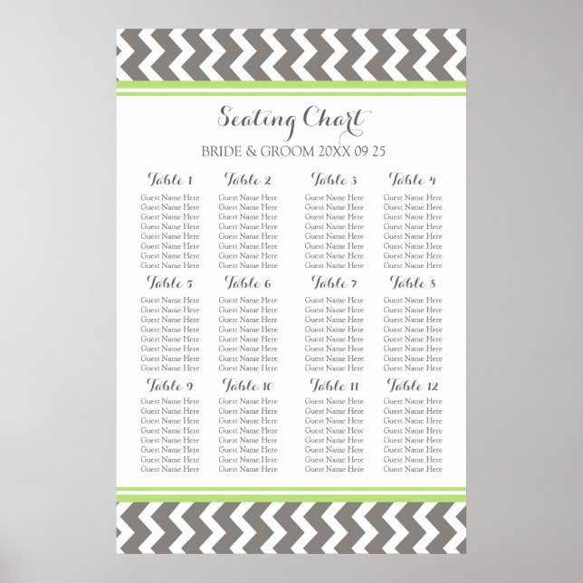 Seating Chart 12 Tables 96 Guest Lime Grey Chevron (Front)