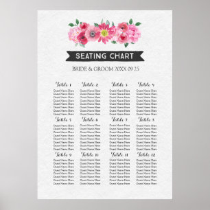 Seating Chart 12 Tables 96 Guest Pink Watercolor