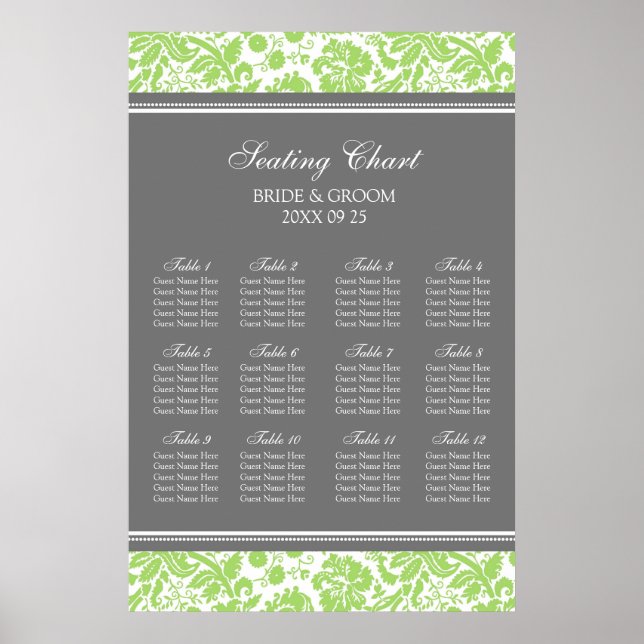 Seating Chart 12 Tables Lime Grey Damask (Front)